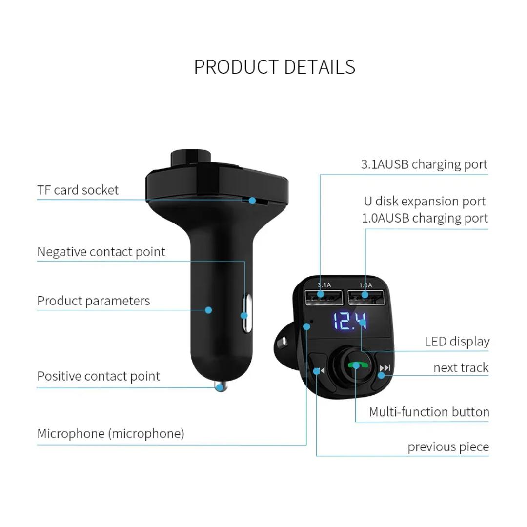 X8 Super Fast Dual Car 3.1A Charger Wireless FM Radio And Bluetooth Car Modulator Adapter