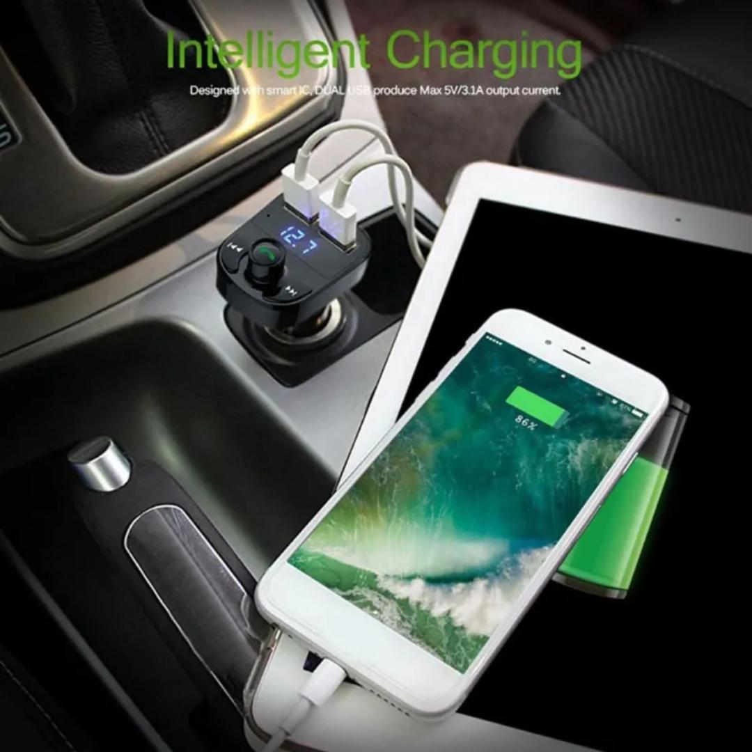 X8 Super Fast Dual Car 3.1A Charger Wireless FM Radio And Bluetooth Car Modulator Adapter