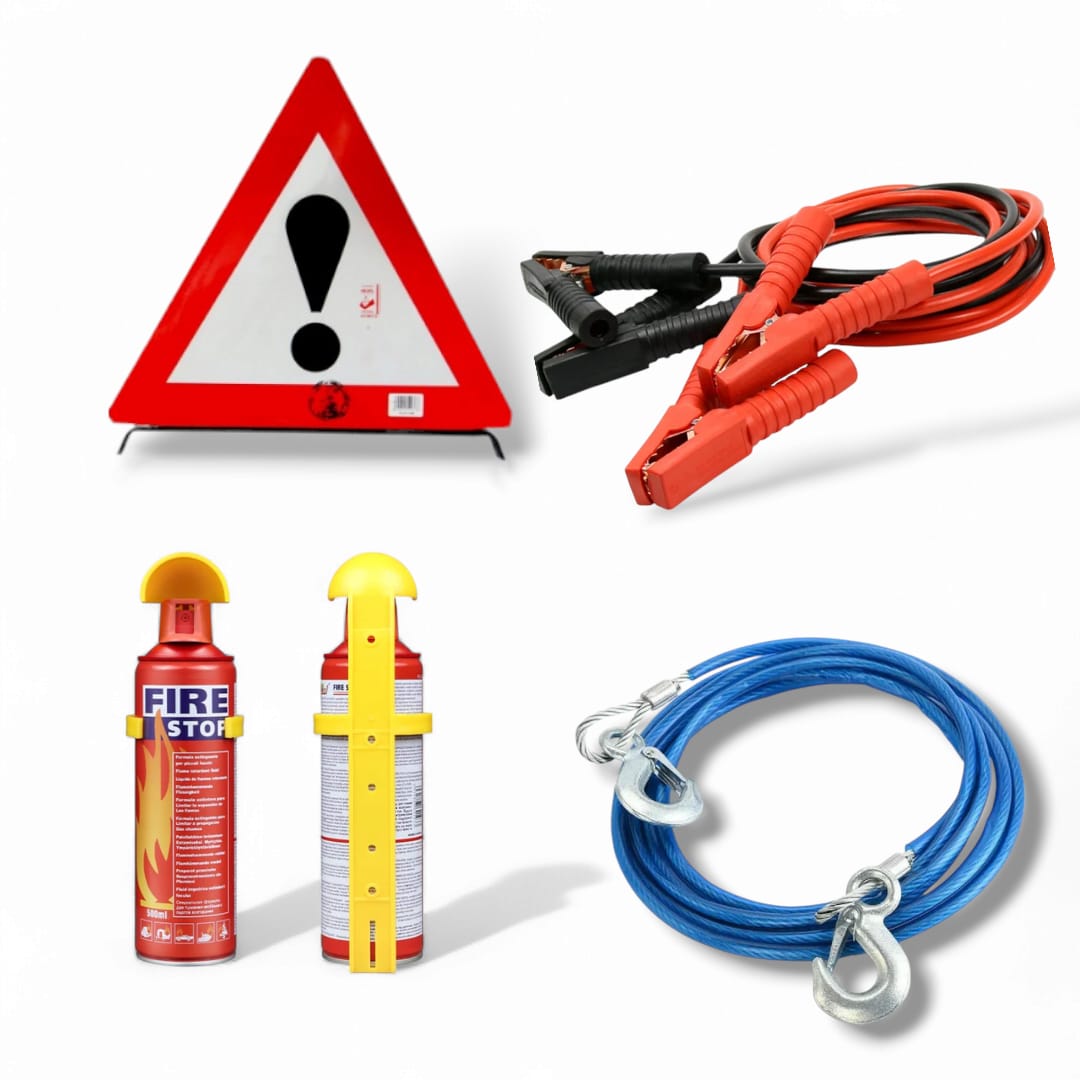 Car Emergency kit set Car hazard Life saver triangles , towing rope , jumper cables compliance kit set fire extinguisher