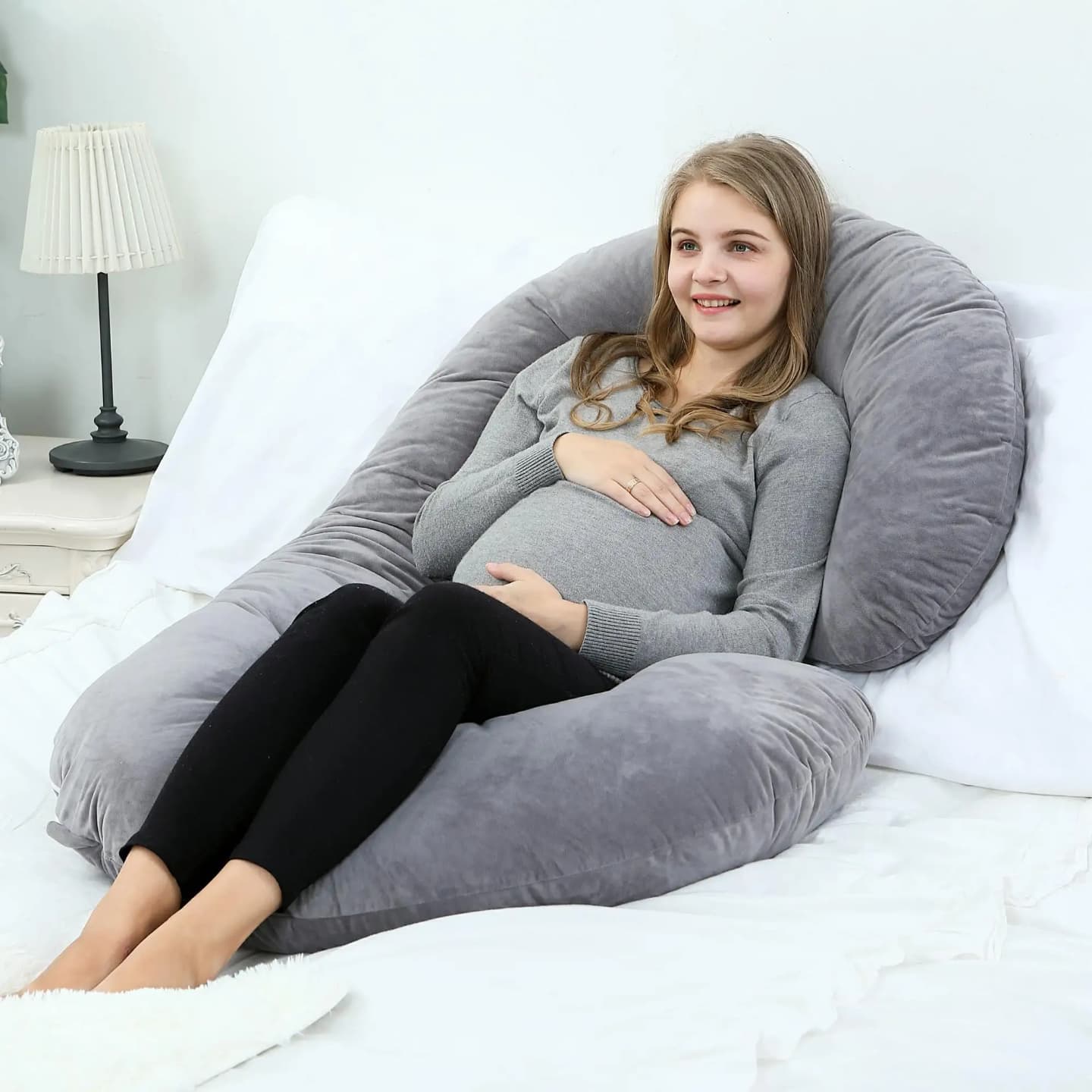 Velvet C Shape Pregnancy Pillows for SleepingFull Body Pillow and Maternity Support