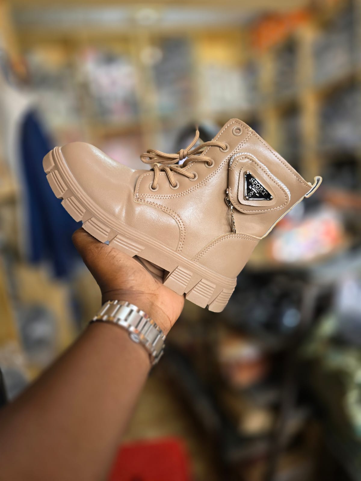Dripsteps Ladies Leather Ankle Boots – Stylish Combat Design with Side Pocket, Comfortable Chunky Sole, Casual & Outdoor Wear