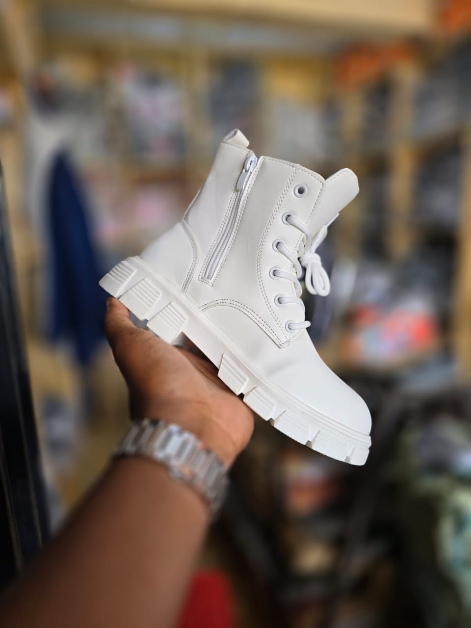 Dripsteps Ladies Leather Ankle Boots – Stylish Combat Design with Side Pocket, Comfortable Chunky Sole, Casual & Outdoor Wear