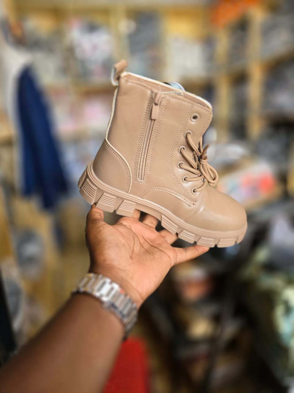 Dripsteps Ladies Leather Ankle Boots – Stylish Combat Design with Side Pocket, Comfortable Chunky Sole, Casual & Outdoor Wear