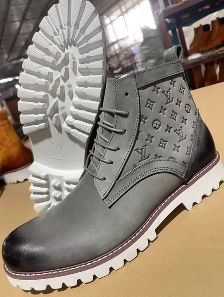 Dripsteps Louis Vuitton LV Trainer High-Top Monogram Boots – Leather, Signature Canvas, Rugged White Sole, Streetwear Luxury, Premium Men’s Footwear