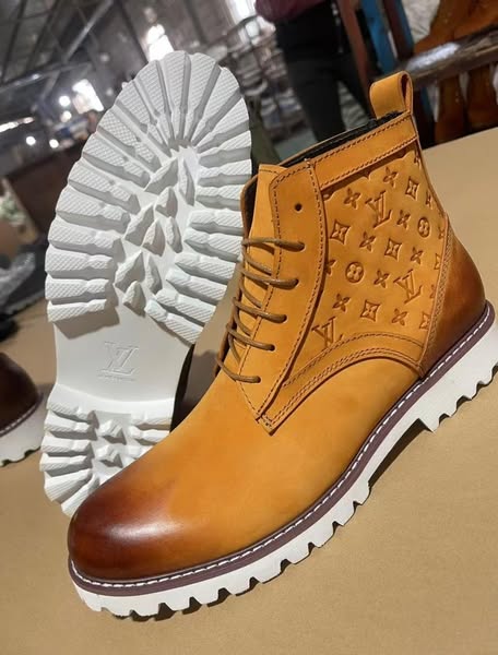 Dripsteps Louis Vuitton LV Trainer High-Top Monogram Boots – Leather, Signature Canvas, Rugged White Sole, Streetwear Luxury, Premium Men’s Footwear
