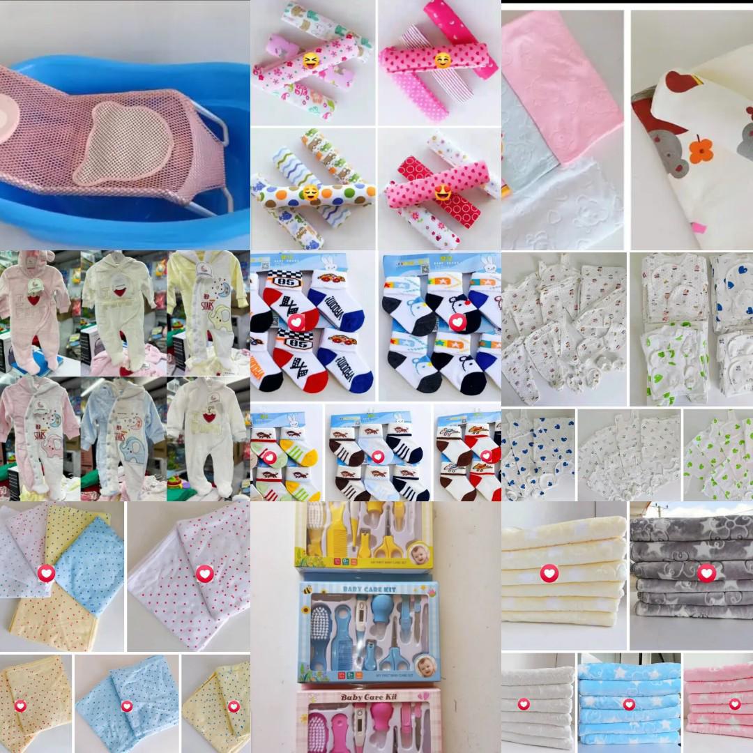 Newborn package 35  Essential Items - 1 bathnet, 4 flannels, 6 washcloth, 1 fleece romper, 3 pairs socks, 11 pcs receiving set, 1 big baby warmer, 1 baby care kit, 3 kofia, 3pcs mittens, 1 blanket