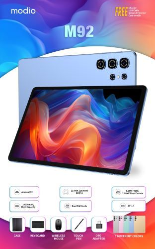 Modio M92 5G Android 11.1-Inch Tablet, 16GB RAM, 1TB ROM, Dual SIM, 10000mAh