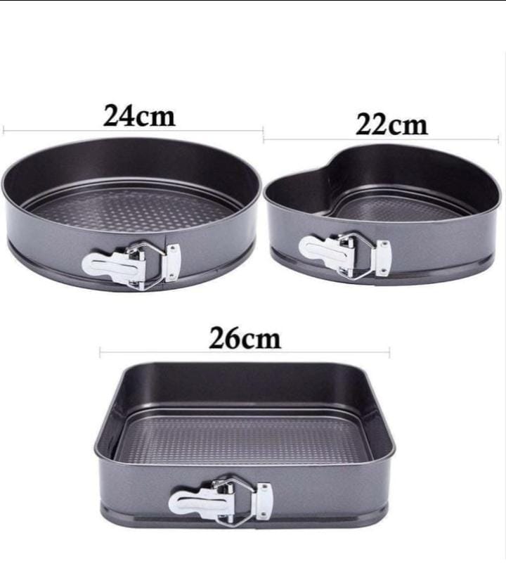 3pcs Non-Stick Springform Cake Baking tins/moulds Square,Round, Heart. baking trays/tins Black normal