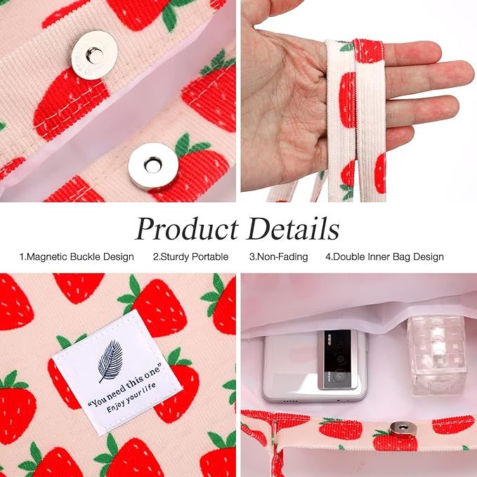 Strawberry Corduroy Shoulder Bag Reusable Shopping Bags Casual Tote