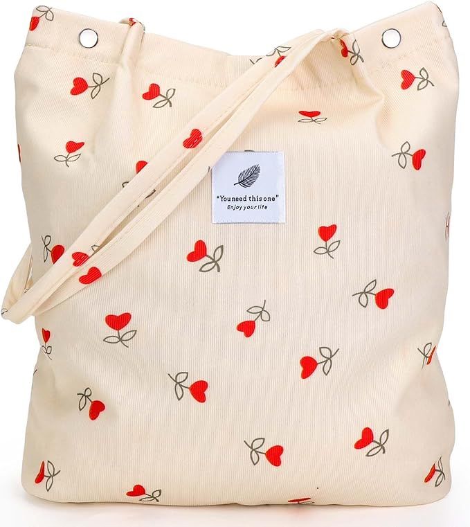 Floral Corduroy Shoulder Bag Reusable Shopping Bags Casual Tote