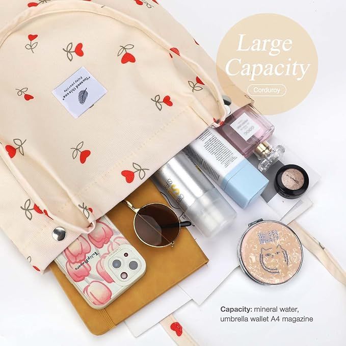 Floral Corduroy Shoulder Bag Reusable Shopping Bags Casual Tote