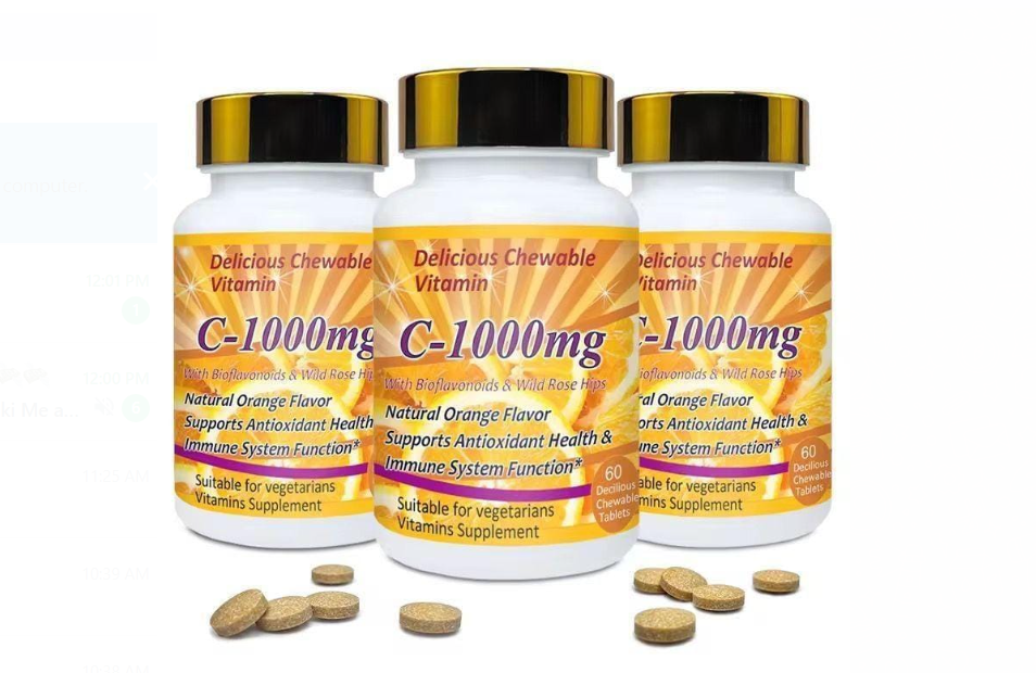 Natural Organic Ascorbic Acid Vegan Chewable Vitamin C Tablets Immune-boosting&antioxidant Tablets Vitamin C 1000mg Tablets for Skin Whitening Chewable Orange Flavor skin Whitening Tablets
