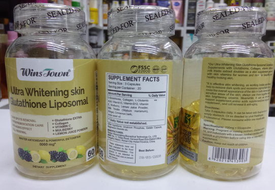 Ultra Whitening Skin Capsules with L-Glutathione (8000mg) | Dietary Supplement for Dark Spots, Hyperpigmentation, Anti-aging and Cell Renewal Skin Glutathione Liposomal With Vitamin C Soft Gels.