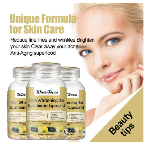 Ultra Whitening Skin Capsules with L-Glutathione (8000mg) | Dietary Supplement for Dark Spots, Hyperpigmentation, Anti-aging and Cell Renewal Skin Glutathione Liposomal With Vitamin C Soft Gels.
