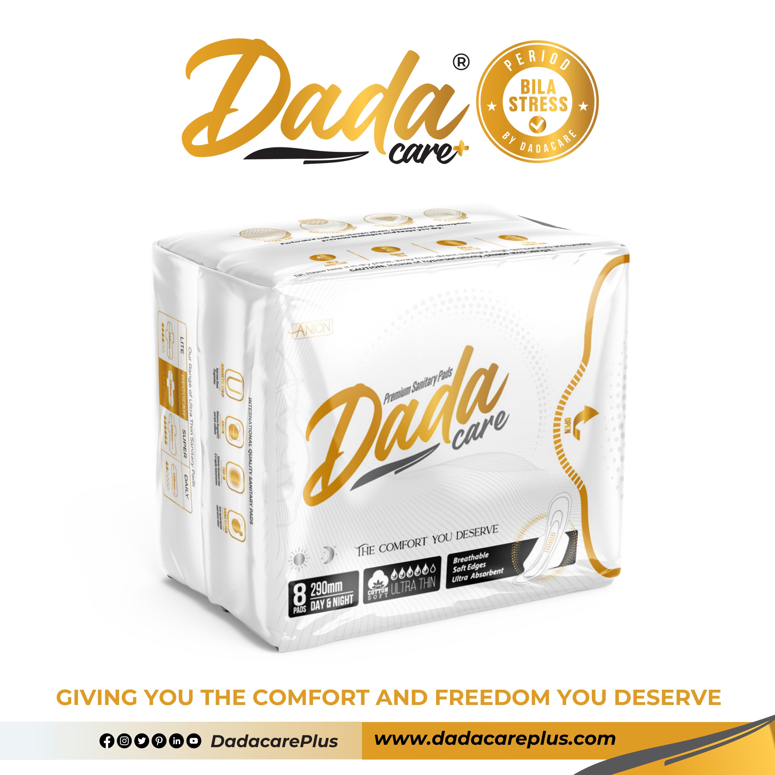 DADACARE PREMIUM SANITARY PADS For Women - Ultra-Thin, Super Absorbent, Leak-Proof, No Odur Feminine Hygiene Pads with Wings - Comfortable Day & Night Protection - 290MM - 6 PACK