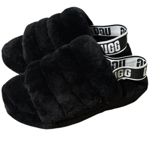 Sandal Slipper fashion open toe faux fur fluffy slippers sliders with elastic strap