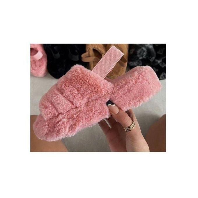 Sandal Slipper fashion open toe faux fur fluffy slippers sliders with elastic strap