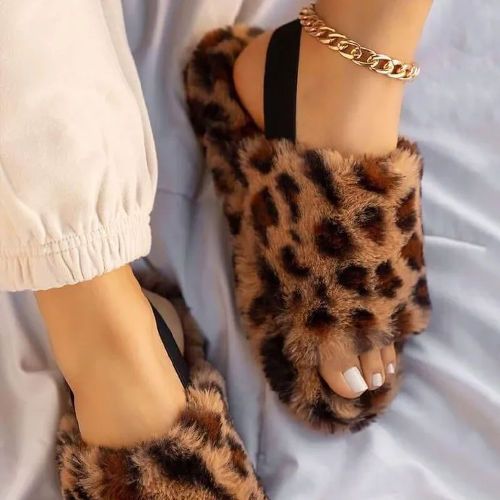 Sandal Slipper fashion open toe faux fur fluffy slippers sliders with elastic strap