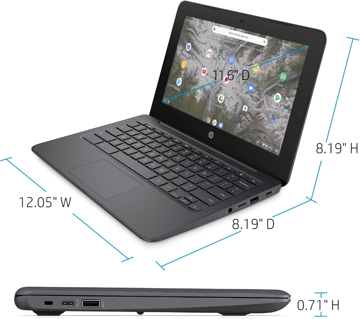 Brand New HP Chromebook Notebook PC 11.6" Intel 3350 4GB 32GB Storage Chrome OS Ash Gray Portable Laptop Plus Free Wireless Mouse, OTG Adapter and Free 16GB Flash Disk