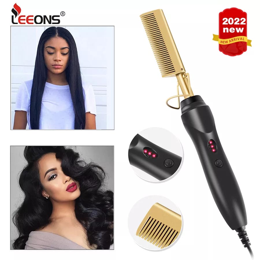 2 In 1 Electric Hot Comb Hair Straighter/Curler Flat Iron for Natural Hair & Wigs