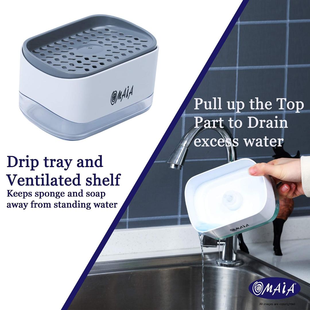 2 in 1 Dish Soap Pump Dispenser and Sponge Holder for Kitchen Sink