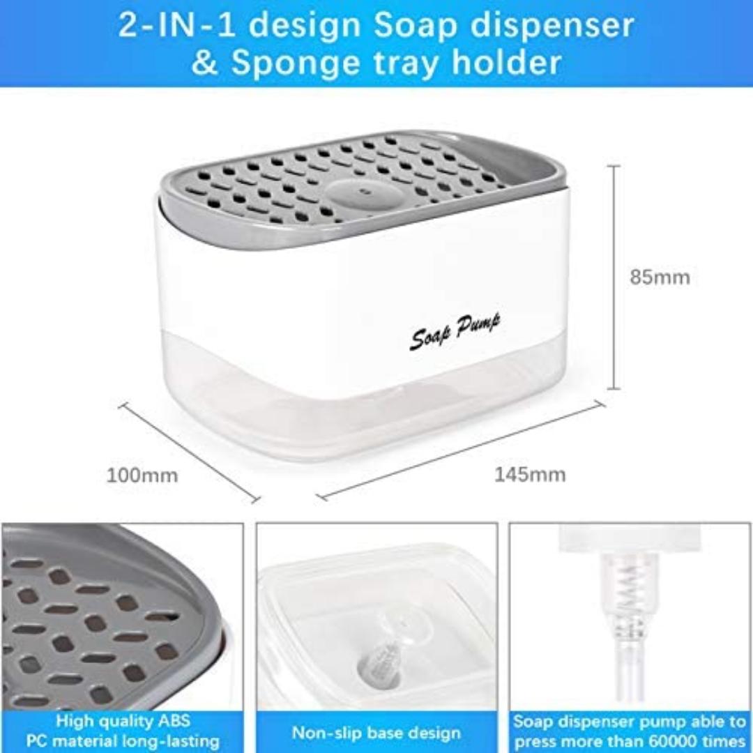 2 in 1 Dish Soap Pump Dispenser and Sponge Holder for Kitchen Sink