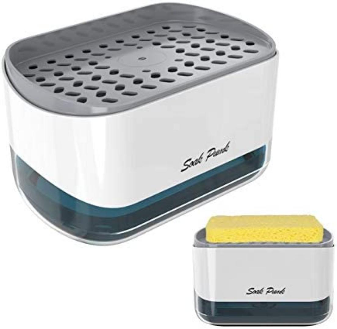 2 in 1 Dish Soap Pump Dispenser and Sponge Holder for Kitchen Sink