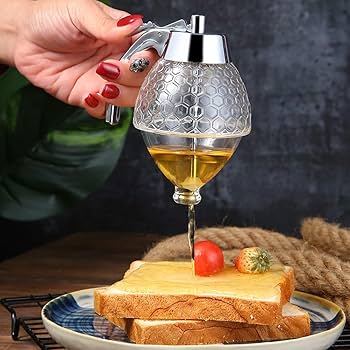 Honey dispenser no drip acrylic(ABS) with stand, Honey jar with dipper, Maple syrup dispenser for Syrup, Sugar, Sauces, Condiments(200ML)