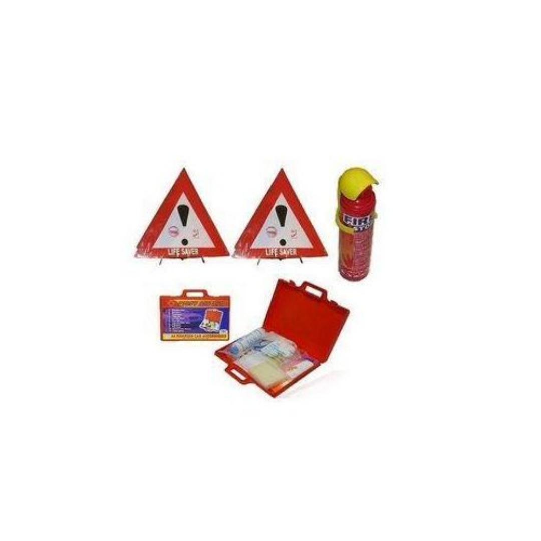 Warning Sign Triangle Life Saver Reflector, Fire Extinguisher & First Aid Kit Emergency & Compliance Kit Set