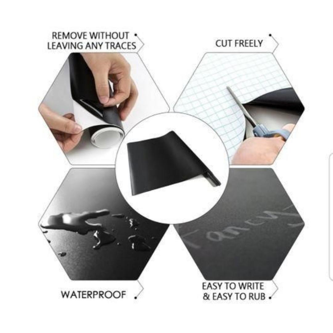 Large Chalkboard Adhesive Paper Roll (8 FEET) 5 Chalks Included - Peel & Stick Chalkboard Wallpaper for Walls, Tables, Schools, and Classrooms - Alternative to Blackboard Paint