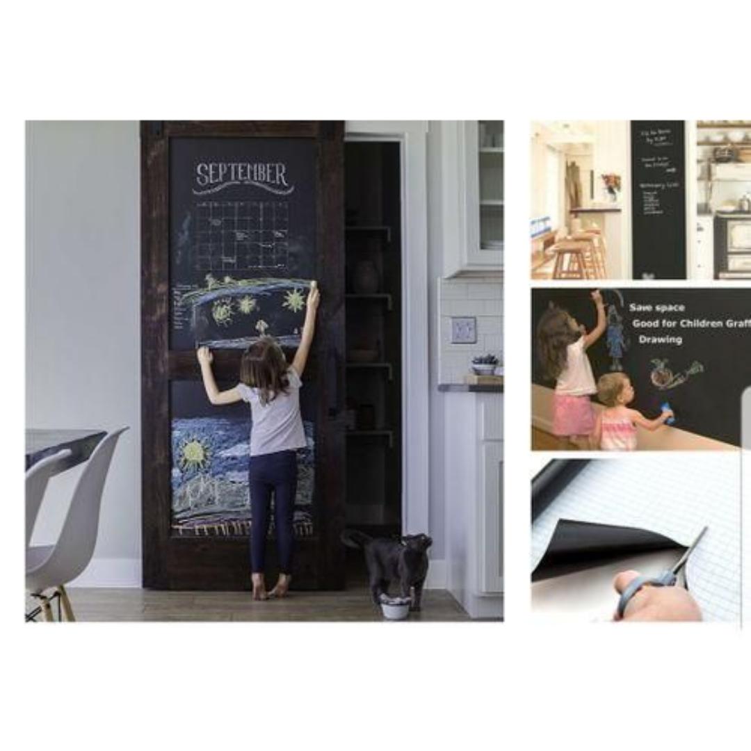 Large Chalkboard Adhesive Paper Roll (8 FEET) 5 Chalks Included - Peel & Stick Chalkboard Wallpaper for Walls, Tables, Schools, and Classrooms - Alternative to Blackboard Paint