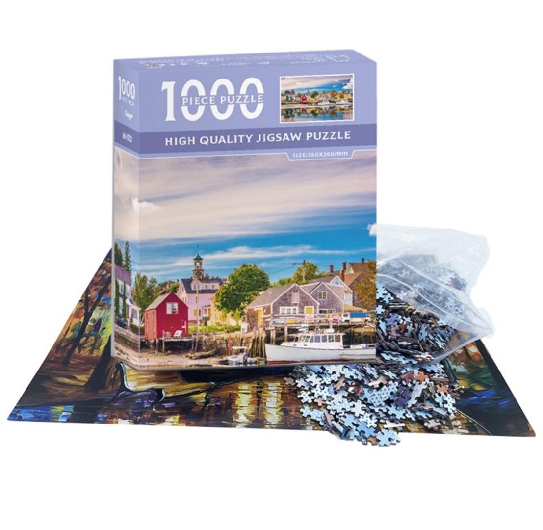 CONSIDER OUR FISHERMAN'S  HARBOR JIGSAW PUZZLE WHICH GOT 1000 PIECES TO COMBINE DESIGNED FOR ADULTS AND KIDS ESPECIALLY FAMILY