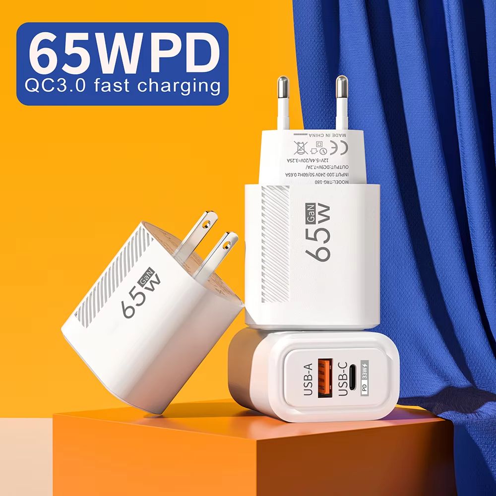USB PD Charger 65W GaN Charger Plug PD Type C Fast Charging Phone Charger Adapter EU/US Plug for iPhone Samsung Phone Accessors