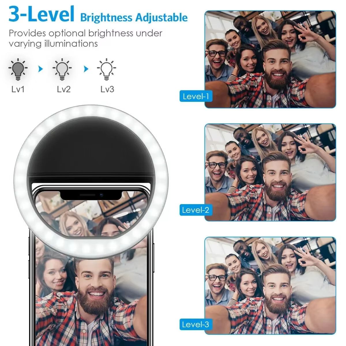 LED selfie fill light, mobile phone lens fill light, suitable for iPhone, Samsung, Xiaomi, Huawei mobile phone selfie fill light