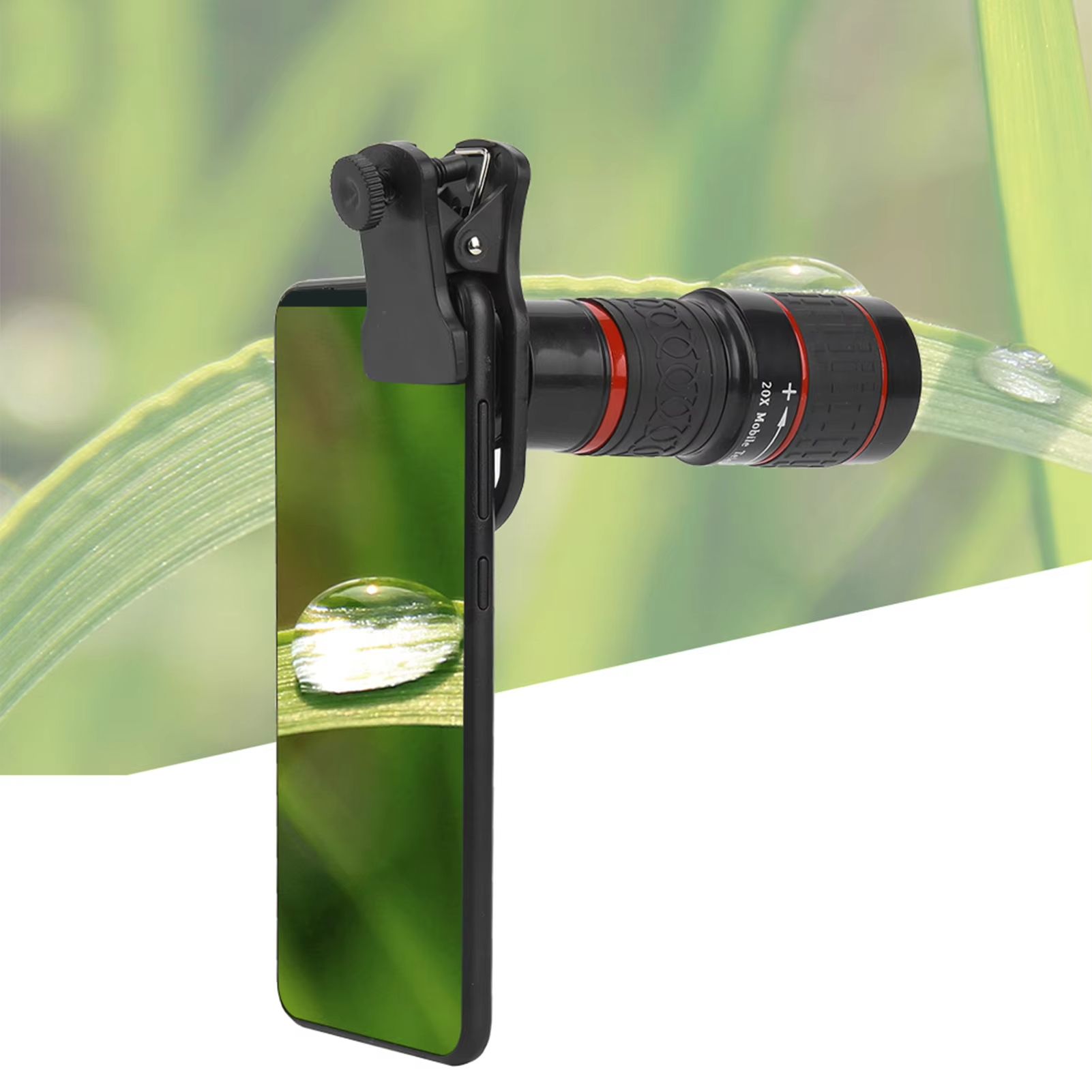 20X Long Focus Lens Long Focus Lens Telephoto Lens 20X Long Focus Zoom Telephoto Lens with Clip for Smart Phone Tablet PC Black