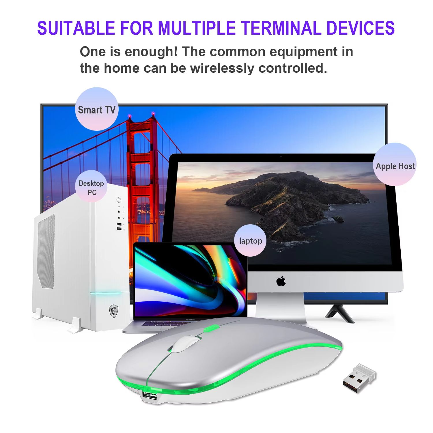 Wireless Mouse Dual Mode Bluetooth-Compatible Mouse LED Rechargeable Laptop Mouse Portable Computer Mice for Laptop ipad Tablet
