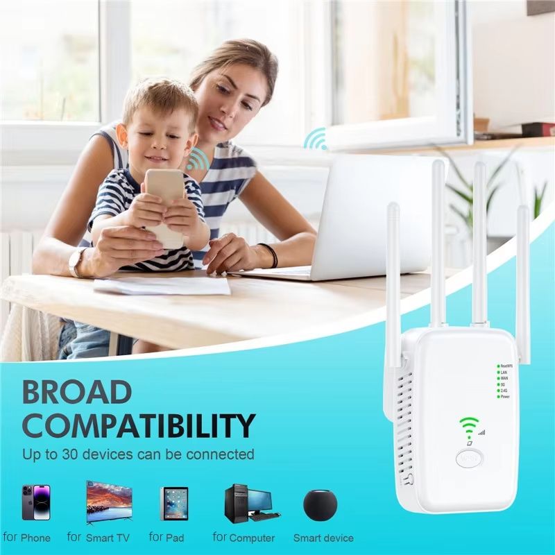 1200Mbps WiFi Repeater Wireless Extender WiFi Booster 5G 2.4G Dual-band Network Amplifier Long Range Signal WiFi Router Home