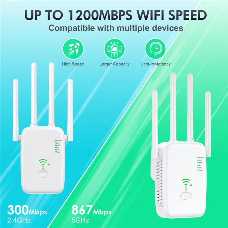 1200Mbps WiFi Repeater Wireless Extender WiFi Booster 5G 2.4G Dual-band Network Amplifier Long Range Signal WiFi Router Home