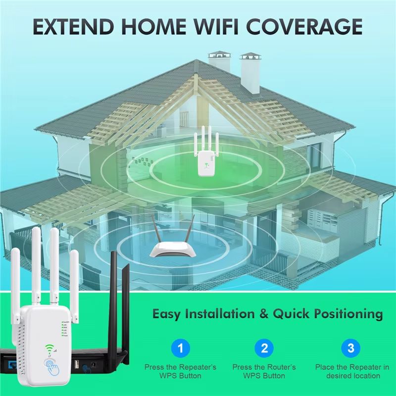 1200Mbps WiFi Repeater Wireless Extender WiFi Booster 5G 2.4G Dual-band Network Amplifier Long Range Signal WiFi Router Home