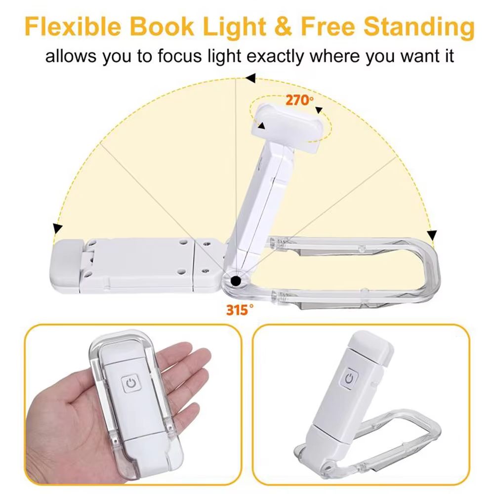 USB Rechargeable Book Light Brightness Adjustable for Eye-Protection LED Clip on Portable Bookmark Light for Reading in Bed Car