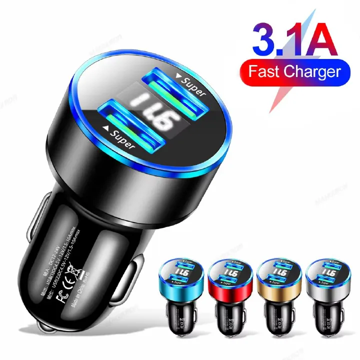 Dual USB 3.1A Car Charger Voltage Display Fast Charging Cigarette Lighter Adapter for iPhone Samsung Mobile Phones QC3.0 Adapter