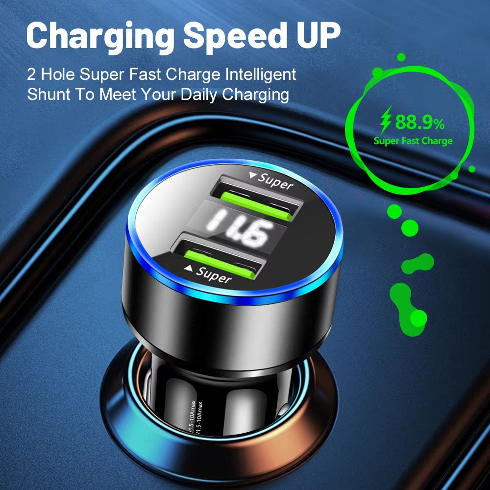 Dual USB 3.1A Car Charger Voltage Display Fast Charging Cigarette Lighter Adapter for iPhone Samsung Mobile Phones QC3.0 Adapter