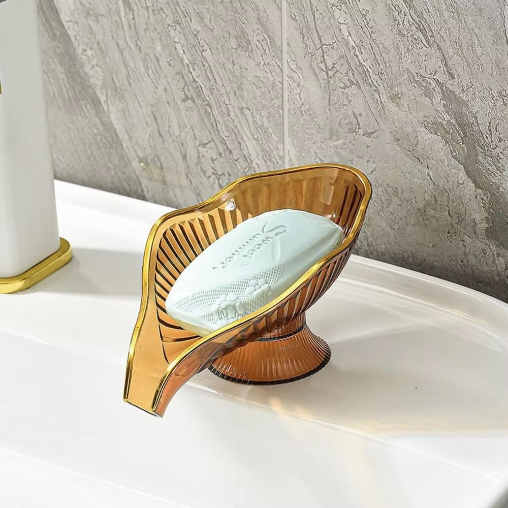 1pc No punching soap box storage rack countertop drain rack gold hot storage box face washing soap storage bathroom supplies
