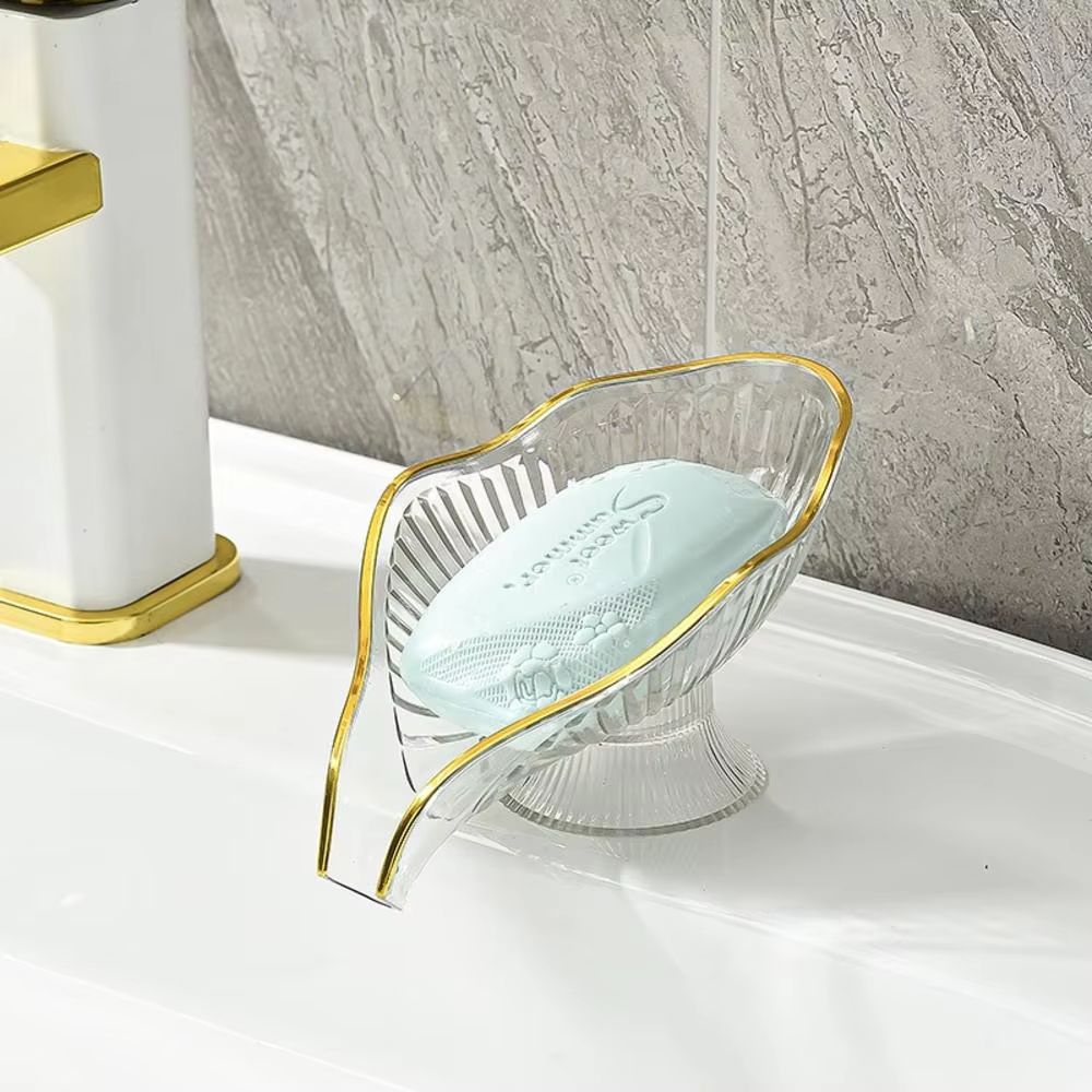 1pc No punching soap box storage rack countertop drain rack gold hot storage box face washing soap storage bathroom supplies