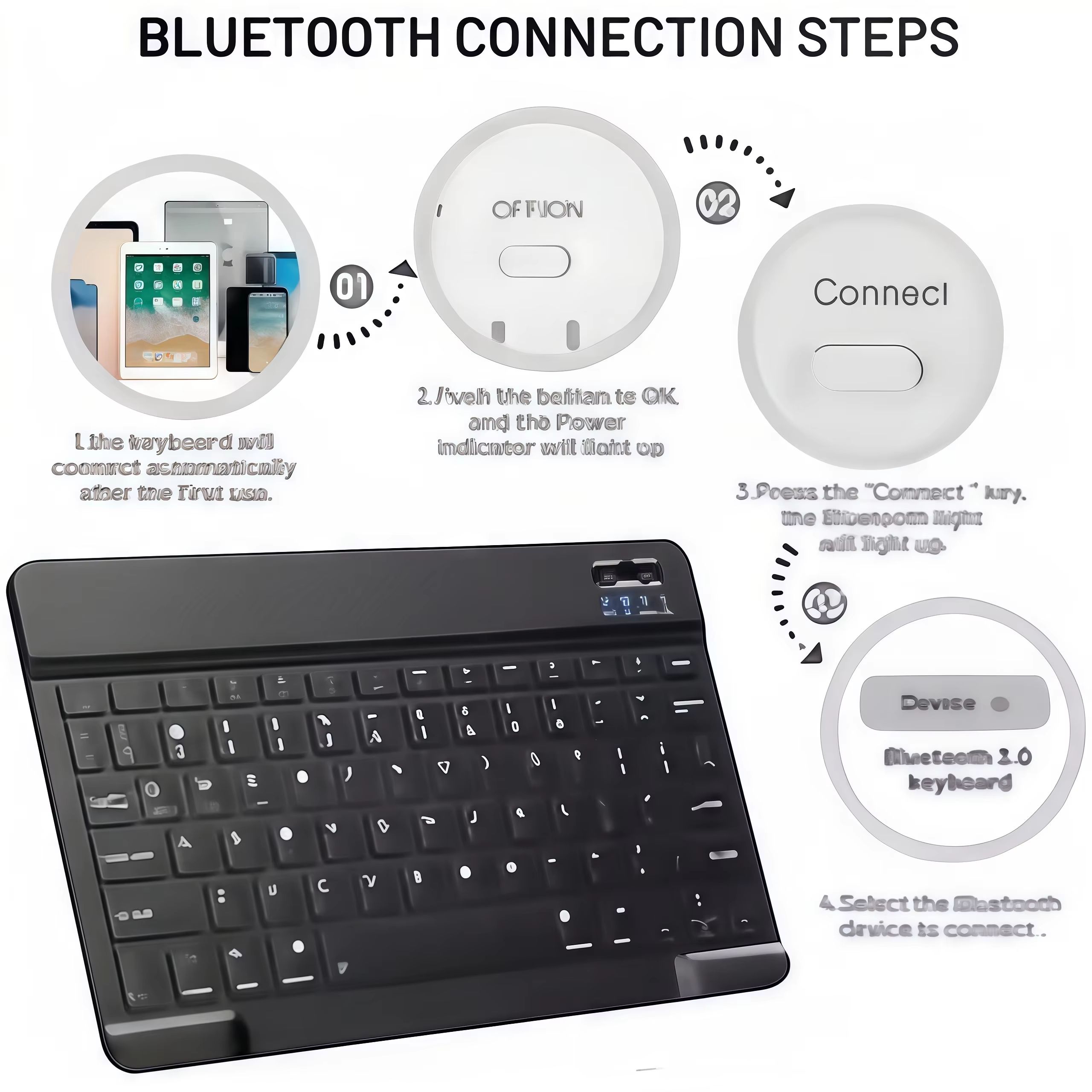 Rechargeable Bluetooth Keyboard–78 Keys Wireless Keyboard for Laptop,Tablet,iPad,Android,iOS&Windows (Multi-Device Compatible)