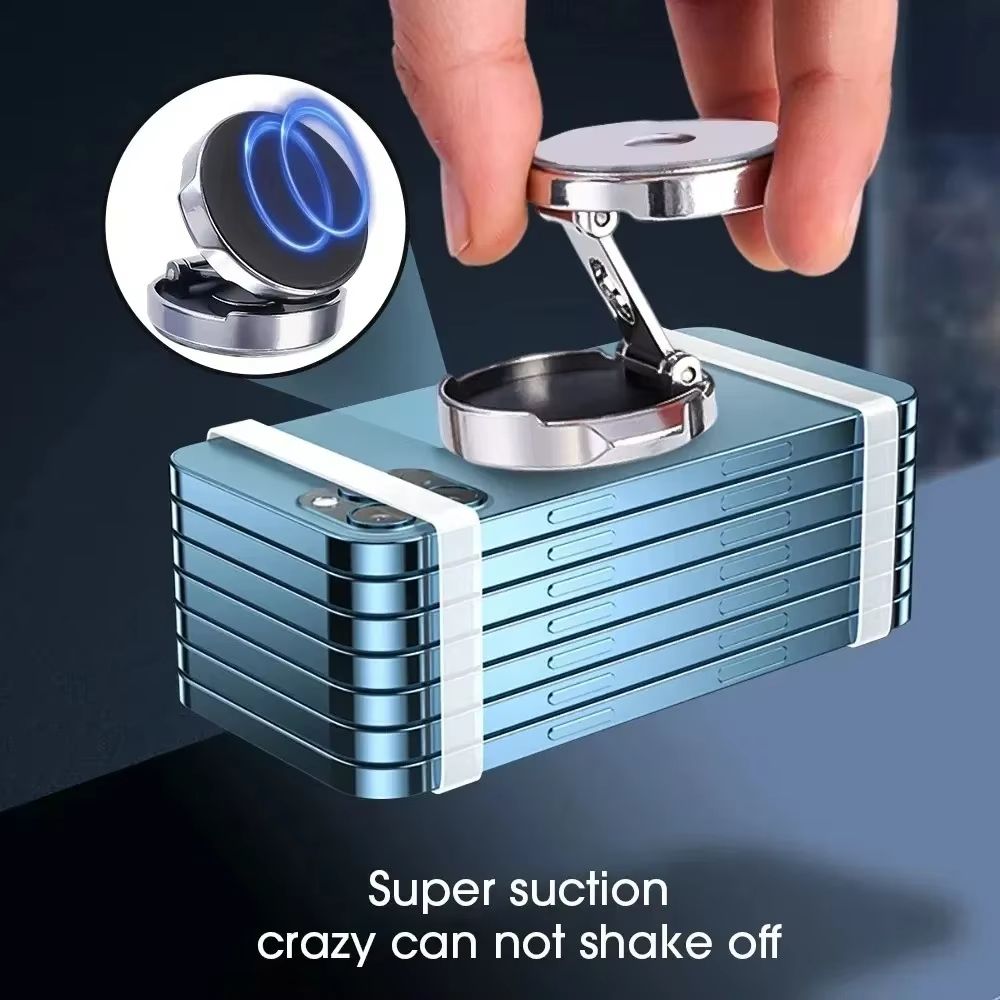 Car Mobile Phone Stand 720 Degree Rotation Metal Magnetic Suction Foldable Round Bracket Support for Universal Phones Holder
