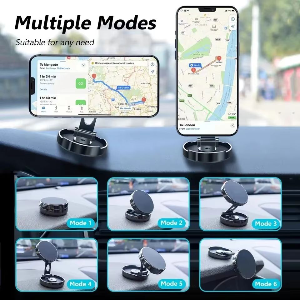 Car Mobile Phone Stand 720 Degree Rotation Metal Magnetic Suction Foldable Round Bracket Support for Universal Phones Holder
