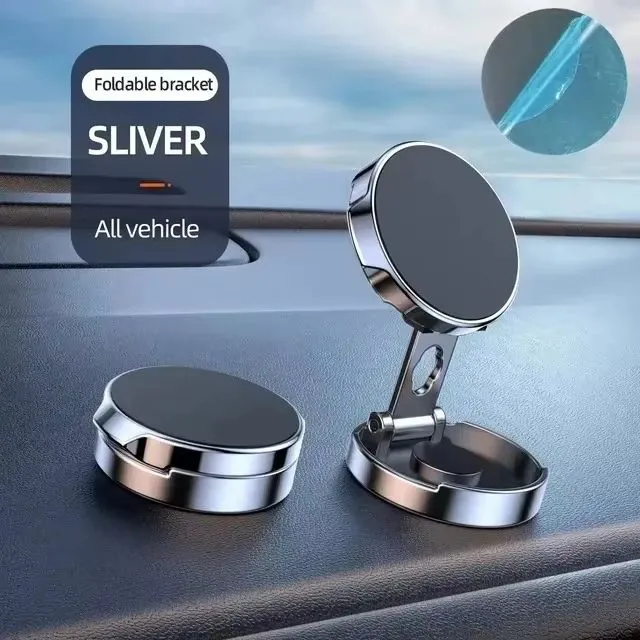 Car Mobile Phone Stand 720 Degree Rotation Metal Magnetic Suction Foldable Round Bracket Support for Universal Phones Holder