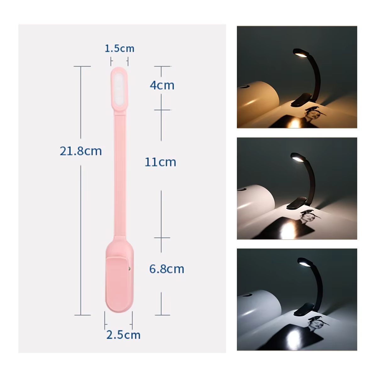 Usb Rechargeable Mini Led Book Light 360° Bending Angle 3-colors Stepless Brightness Clip-on Reading Lights Lamp Clip Night Desk