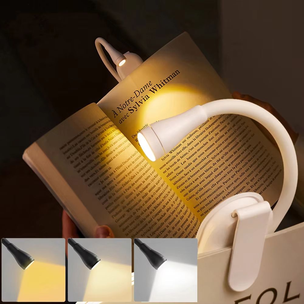New Mini LED Book Light Eye Protection Adjustable Clip 360° Flip Study Lamp Rechargeable 3 Color For Travel Bedroom Reading